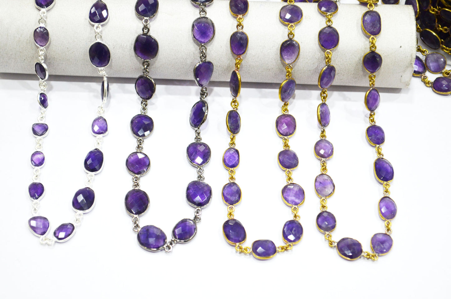 Amethyst Faceted Free Form Shape Connector Chain , 12 - 15 mm , RB-5365A