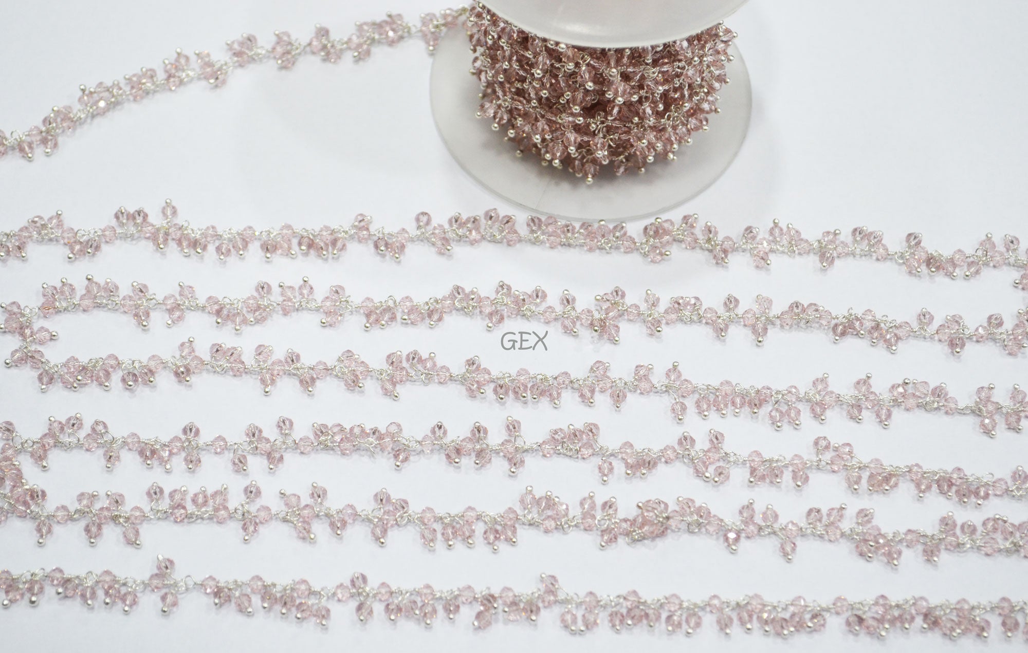 Morganite Hydro Quartz Faceted Rondelle Shape Dangling Chain , Morganite Hydro Quartz Grape Chain , 3 - 3.50 mm , RB-5370