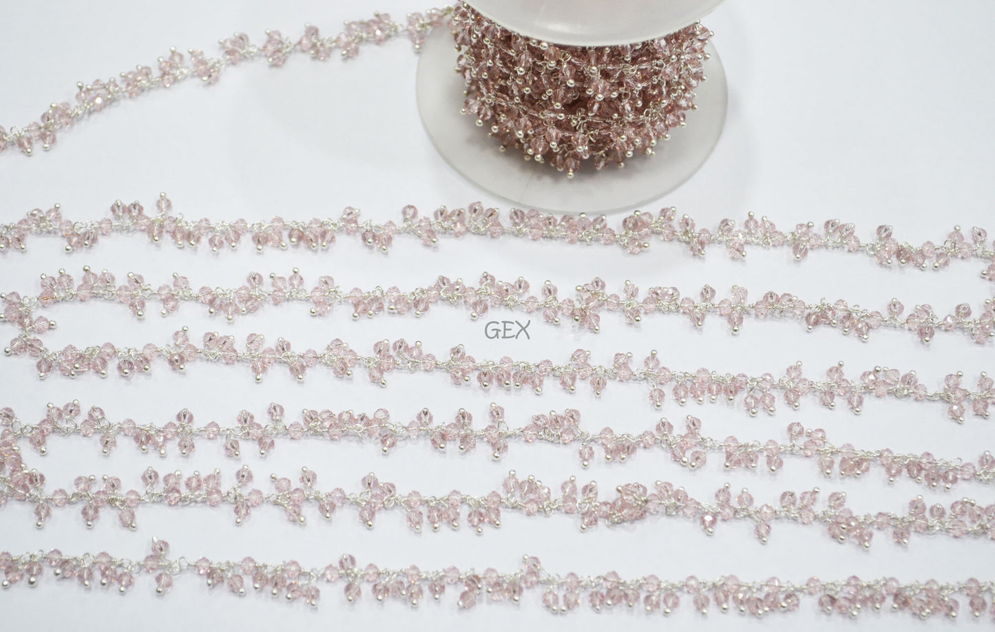 Morganite Hydro Quartz Faceted Rondelle Shape Dangling Chain , Morganite Hydro Quartz Grape Chain , 3 - 3.50 mm , RB-5370