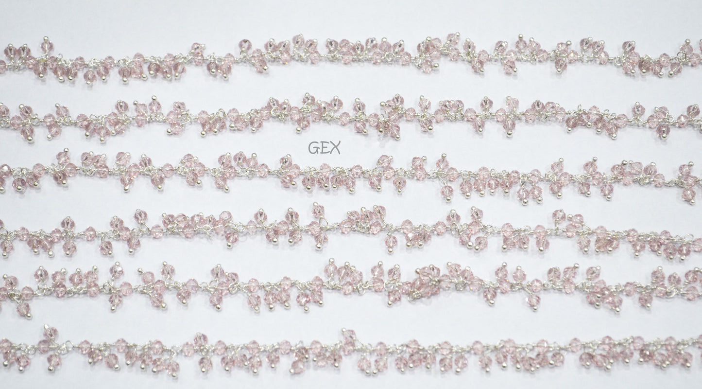 Morganite Hydro Quartz Faceted Rondelle Shape Dangling Chain , Morganite Hydro Quartz Grape Chain , 3 - 3.50 mm , RB-5370