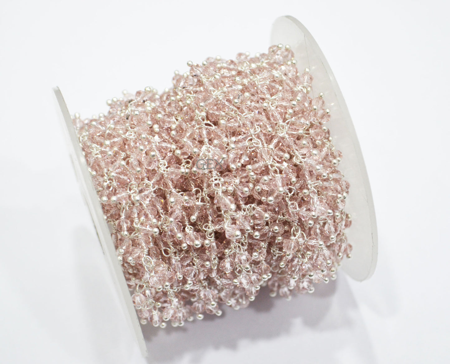 Morganite Hydro Quartz Faceted Rondelle Shape Dangling Chain , Morganite Hydro Quartz Grape Chain , 3 - 3.50 mm , RB-5370
