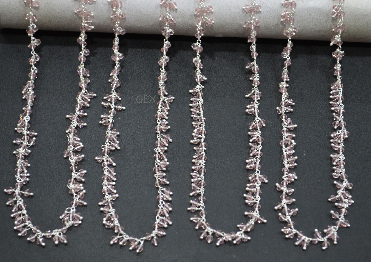 Morganite Hydro Quartz Faceted Rondelle Shape Dangling Chain , Morganite Hydro Quartz Grape Chain , 3 - 3.50 mm , RB-5370