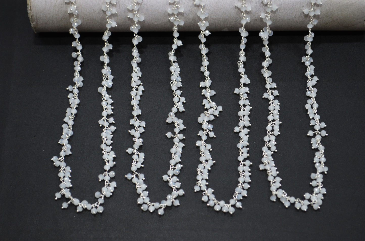 White Chalcedony Hydro Quartz Faceted Rondelle Shape Dangling Chain , 3 - 3.50 mm , RB-5371