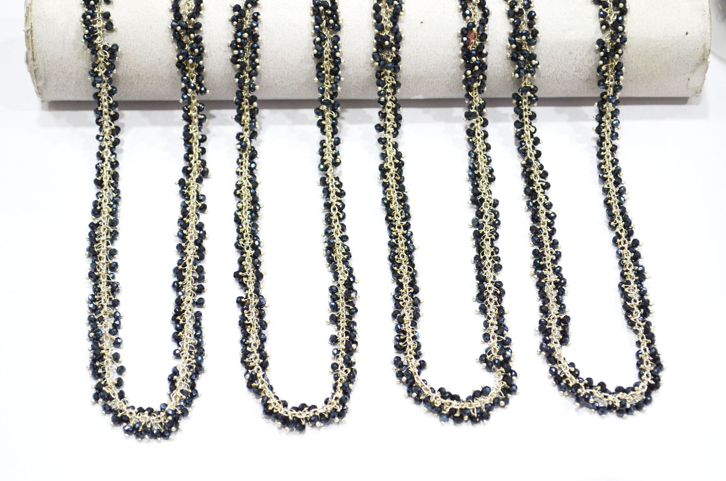 Mystic Black Spinel Hydro Quartz Faceted Rondelle Shape Angoori Cluster Chain , 3 - 3.50 mm , RB-5388A