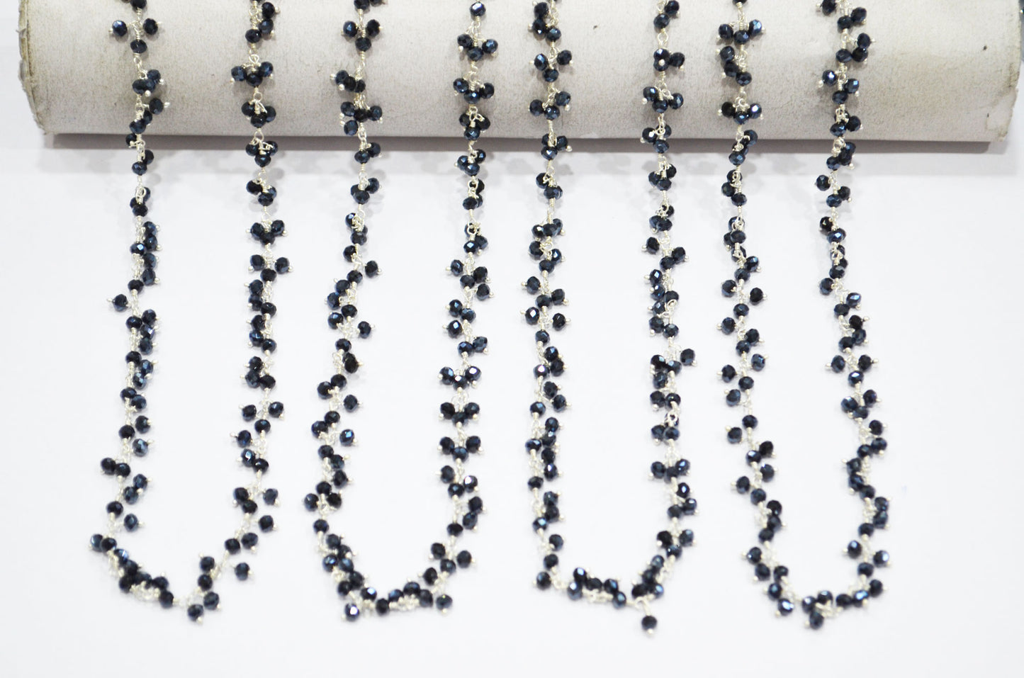 Mystic Black Spinel Hydro Quartz Faceted Rondelle Shape Dangling Chain , 3 - 3.50 mm , RB-5389