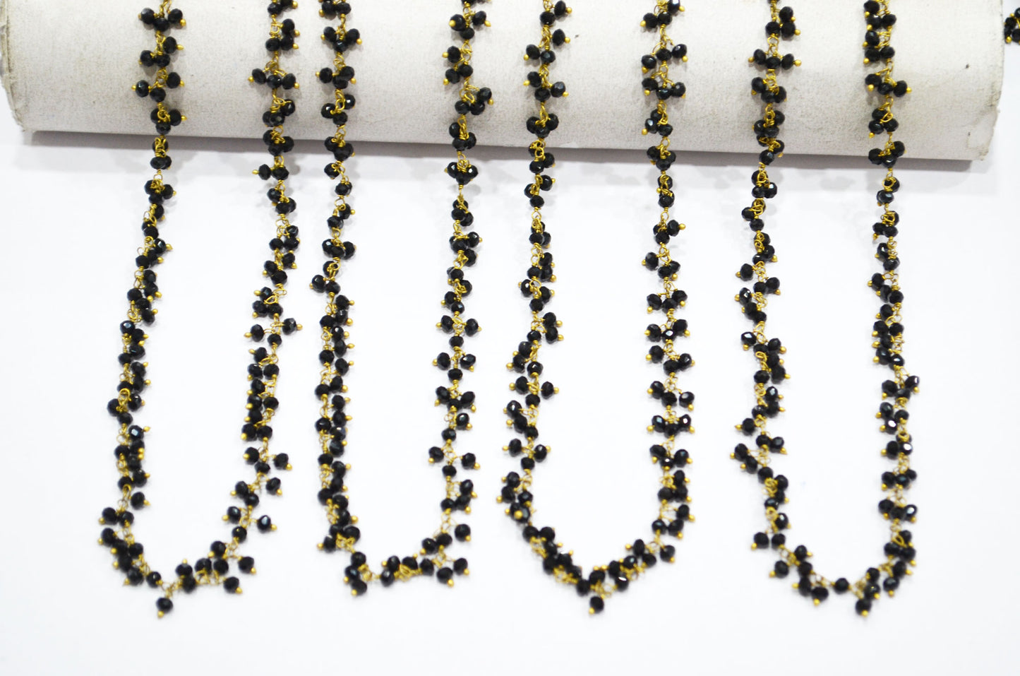 Black Spinel Hydro Quartz Faceted Rondelle Shape Dangling Chain , 3 - 3.50 mm , RB-5390