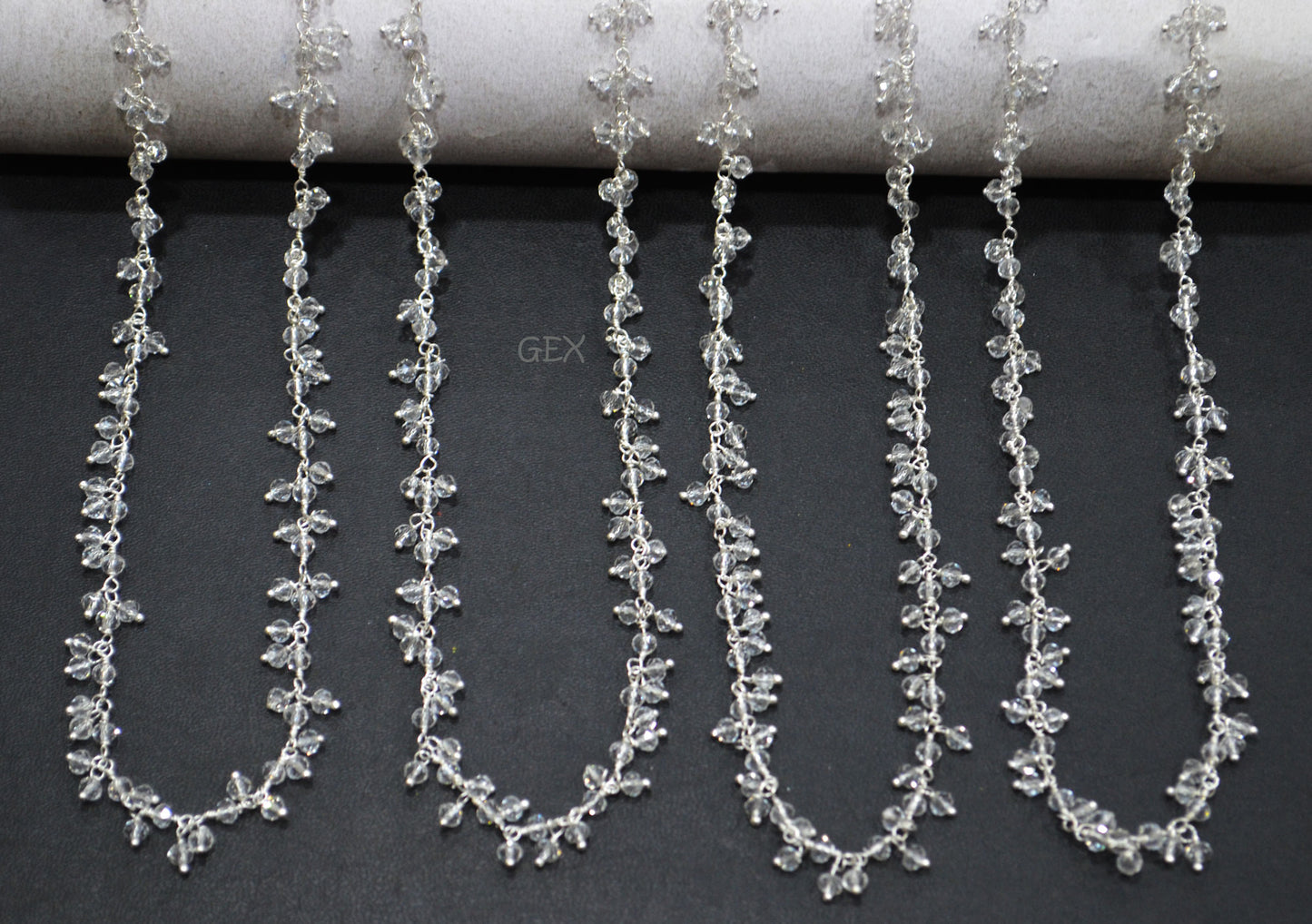 Crystal Hydro Quartz Faceted Rondelle Shape Dangling Chain , Crystal Hydro Quartz Grape Chain , 3 - 3.50 mm , RB-5395A