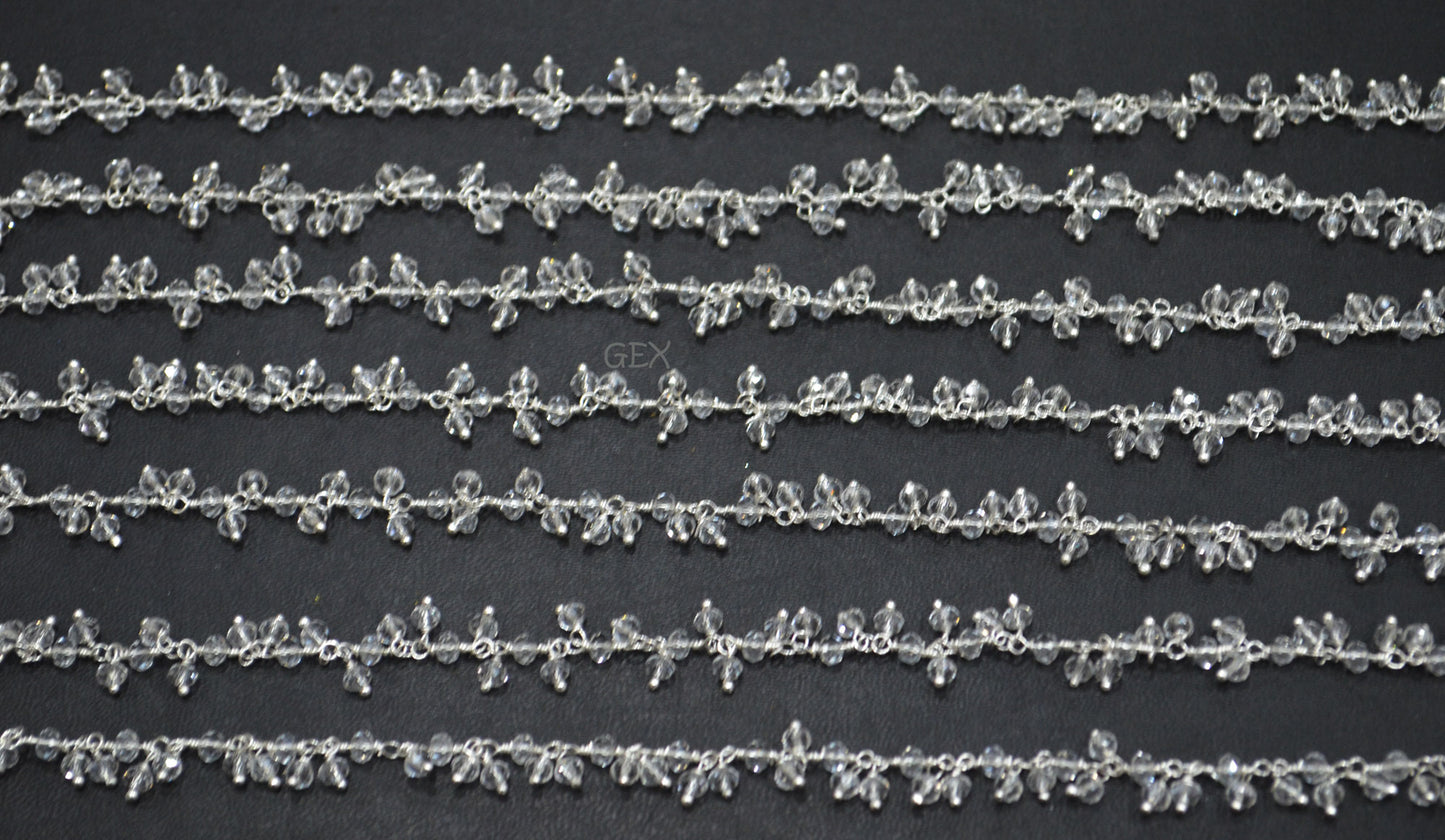 Crystal Hydro Quartz Faceted Rondelle Shape Dangling Chain , Crystal Hydro Quartz Grape Chain , 3 - 3.50 mm , RB-5395A