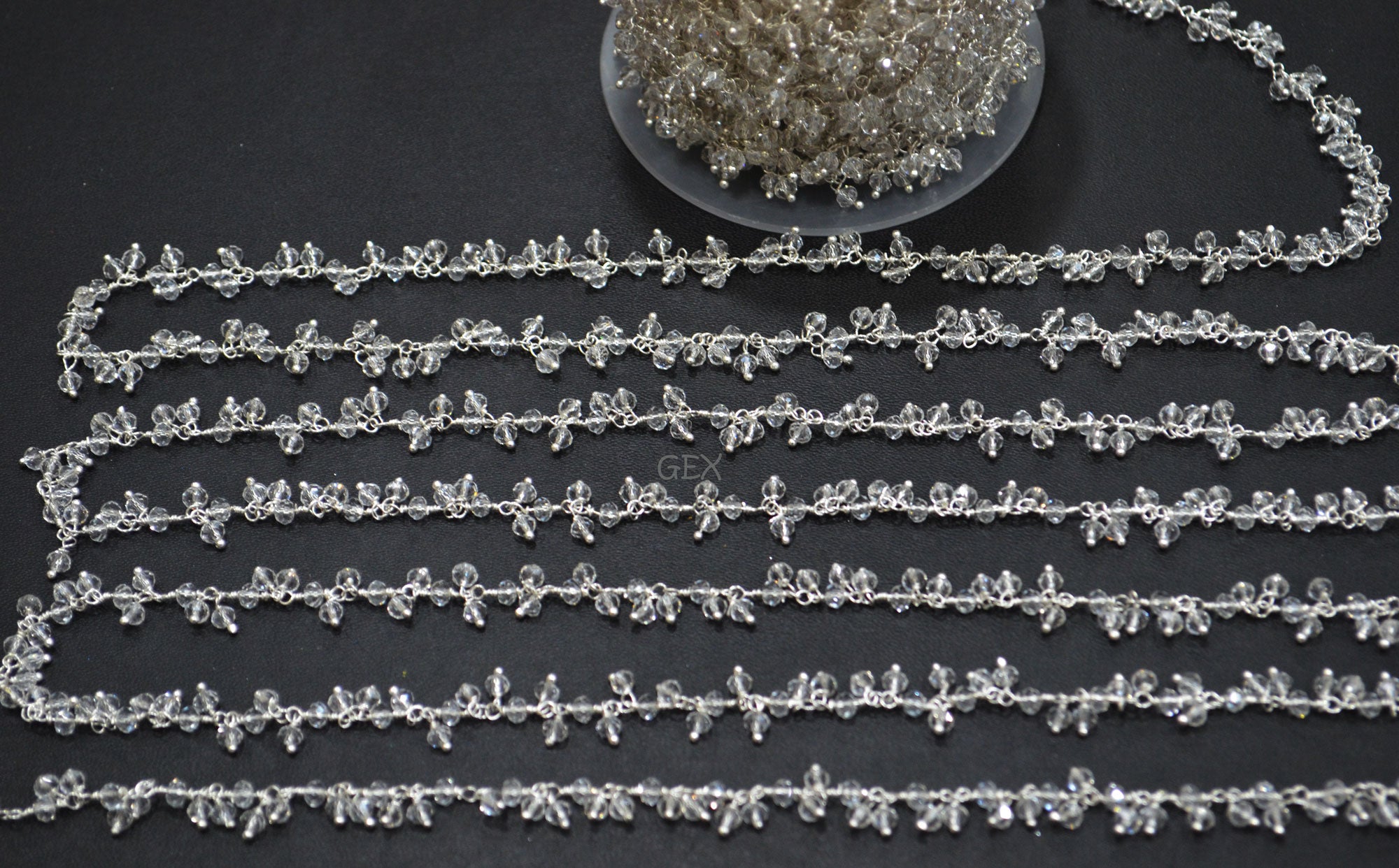 Crystal Hydro Quartz Faceted Rondelle Shape Dangling Chain , Crystal Hydro Quartz Grape Chain , 3 - 3.50 mm , RB-5395A