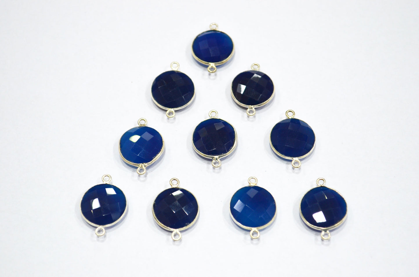 Sapphire Chalcedony Faceted Round Shape Connector , Sold By Piece , 15 mm , RB-5403