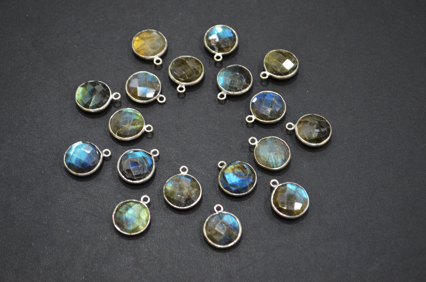 Labradorite Faceted Coin Shape Connector , Sold By Piece , 12 - 13 mm , RB-5419B