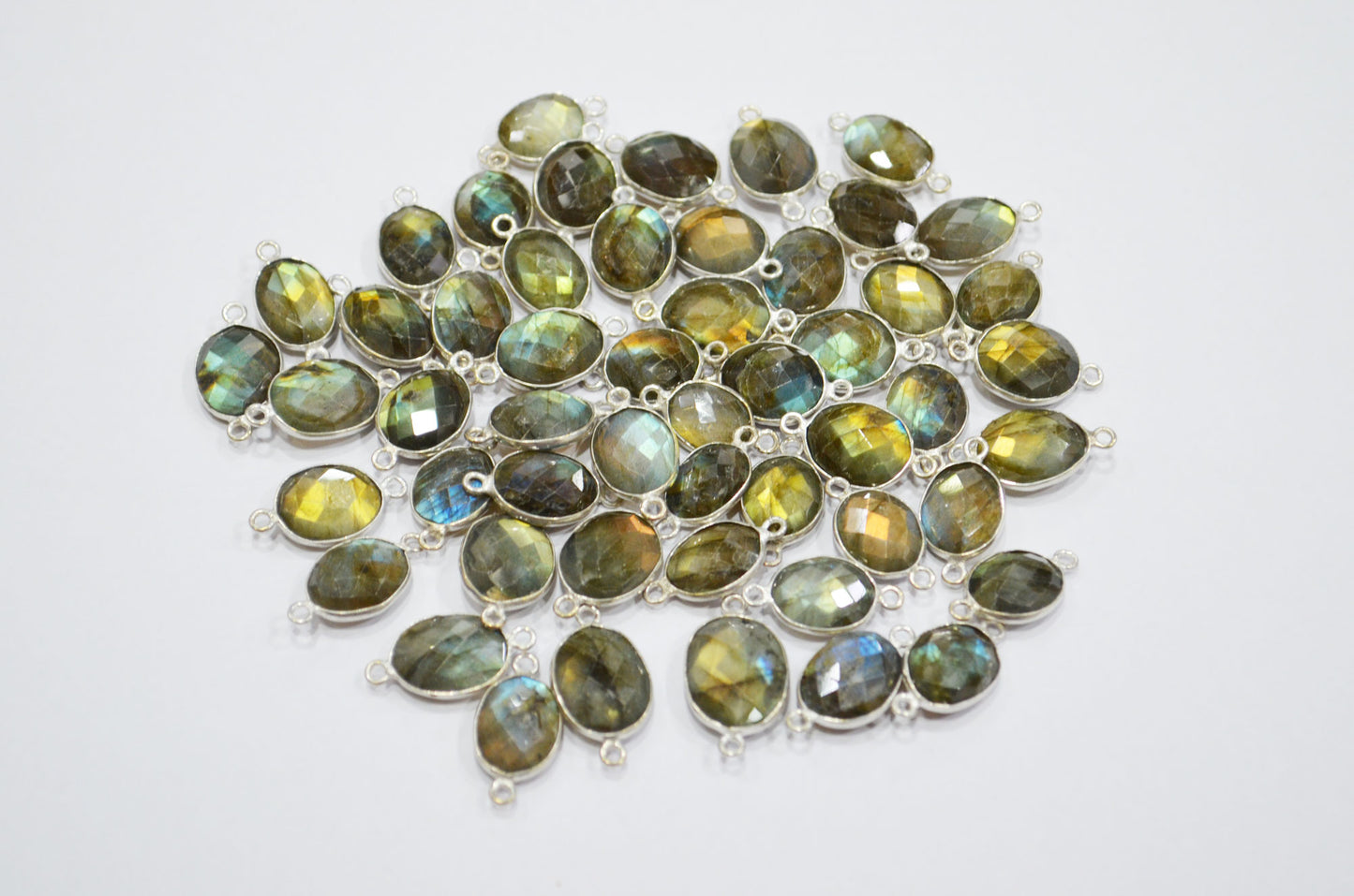 Labradorite Faceted Oval Shape Connector , Sold By Piece , 12 - 14 mm , RB-5420A