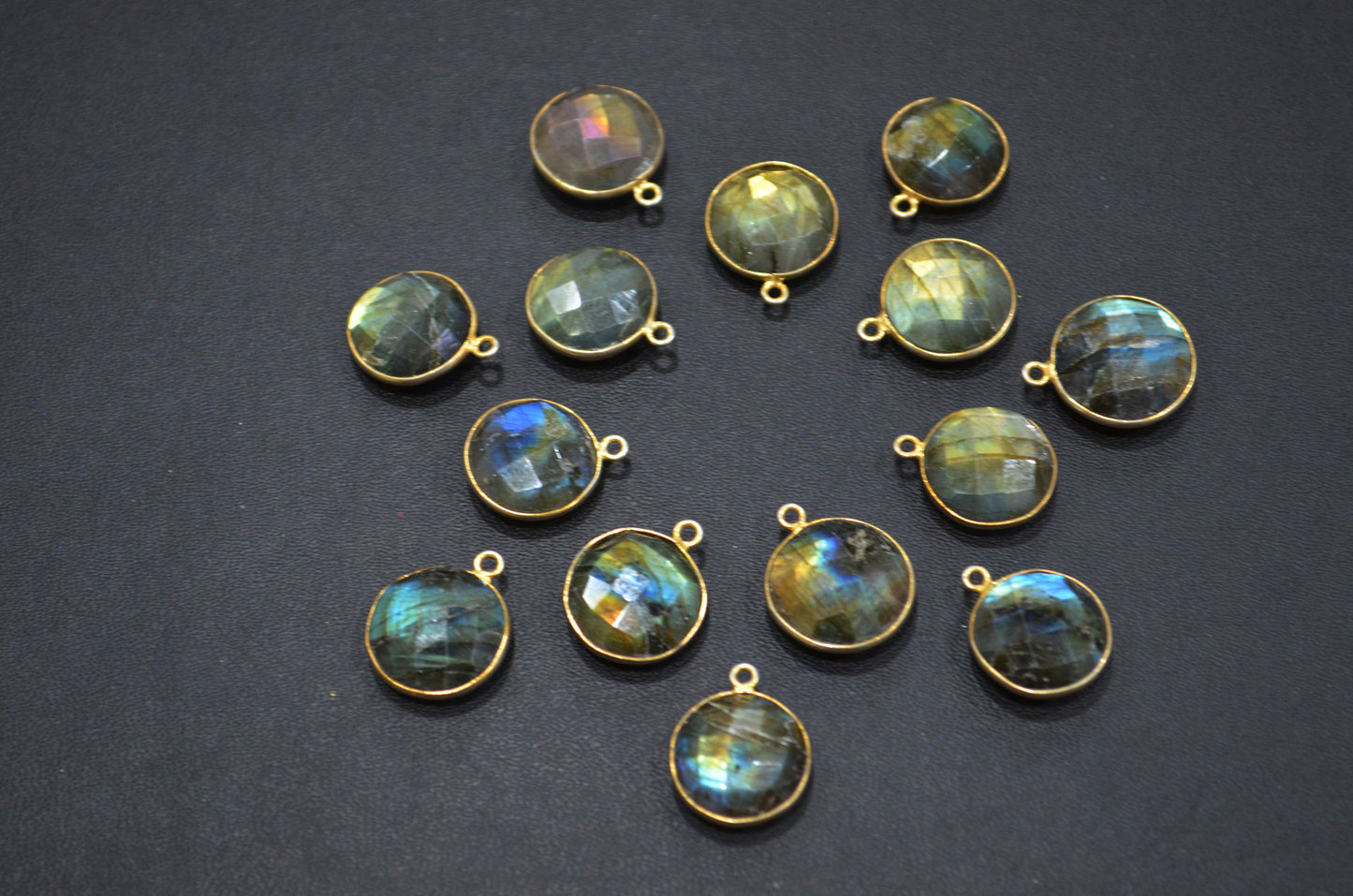 Labradorite Faceted Coin Shape Connector , Sold By Piece , 15 - 19 mm , RB-5423