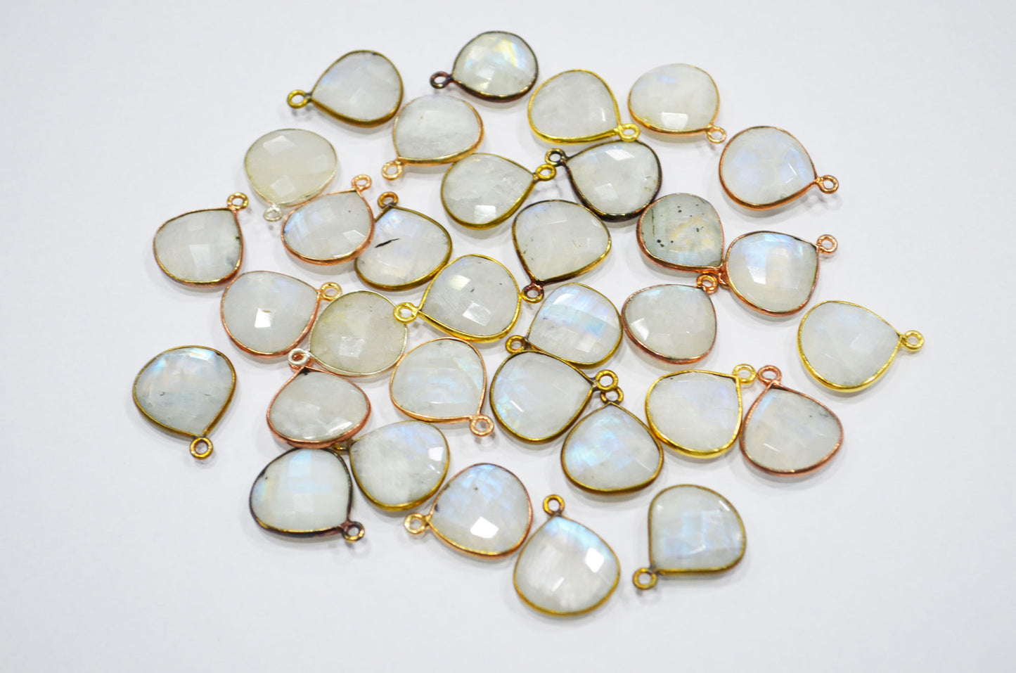 Rainbow Moonstone Faceted Heart Shape Connector , Sold By Piece , 15 mm , RB-5451