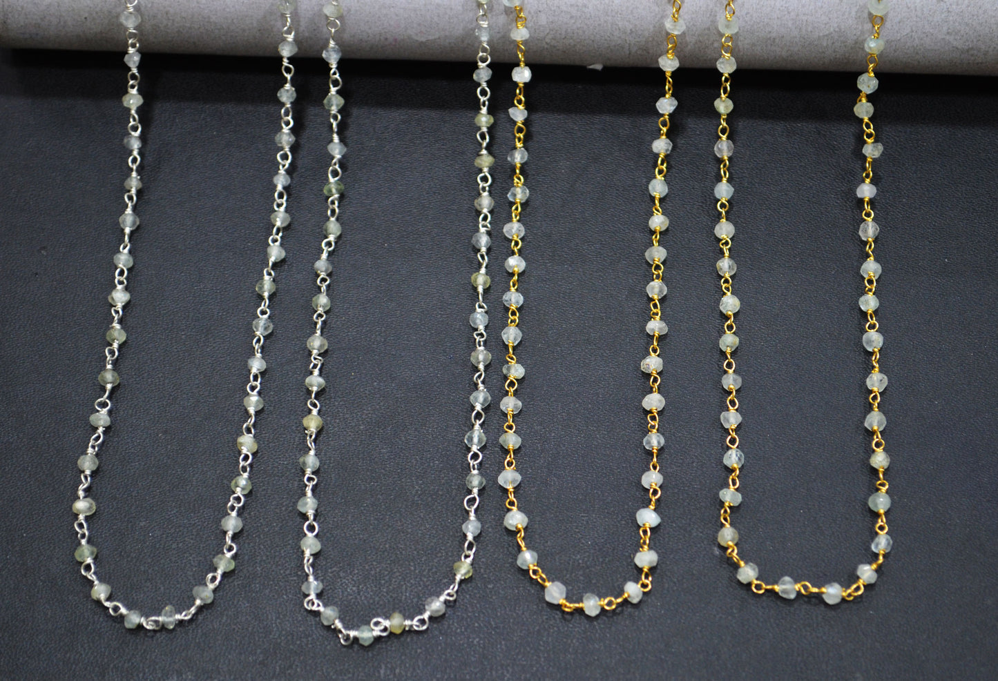 Natural Aquamarine Rondelle Shape Rosary Beaded Chain , Aquamarine Faceted Wire Wrapped Chain , 3 - 3.50 mm , RB-5623