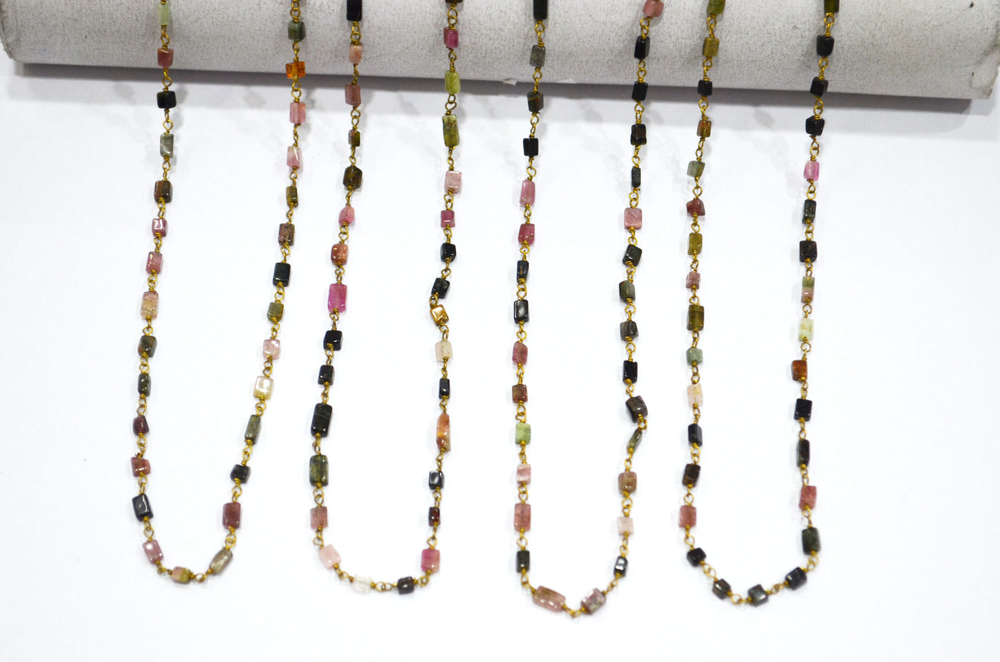 Multi Tourmaline Smooth Uneven Square Shape Rosary Beaded Chain , Sold By Foot , 3.50 - 5 mm , RB-5626