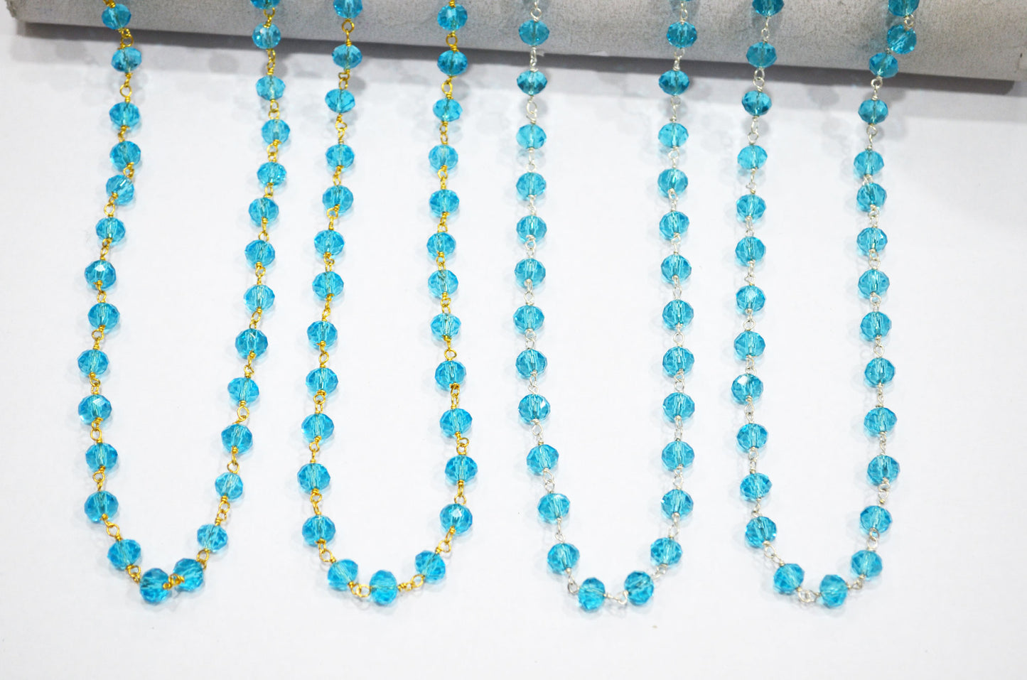 Swiss Blue Topaz Hydro Quartz Faceted Rondelle Rosary Beaded Chain , 5.50 - 6 mm , RB-5629