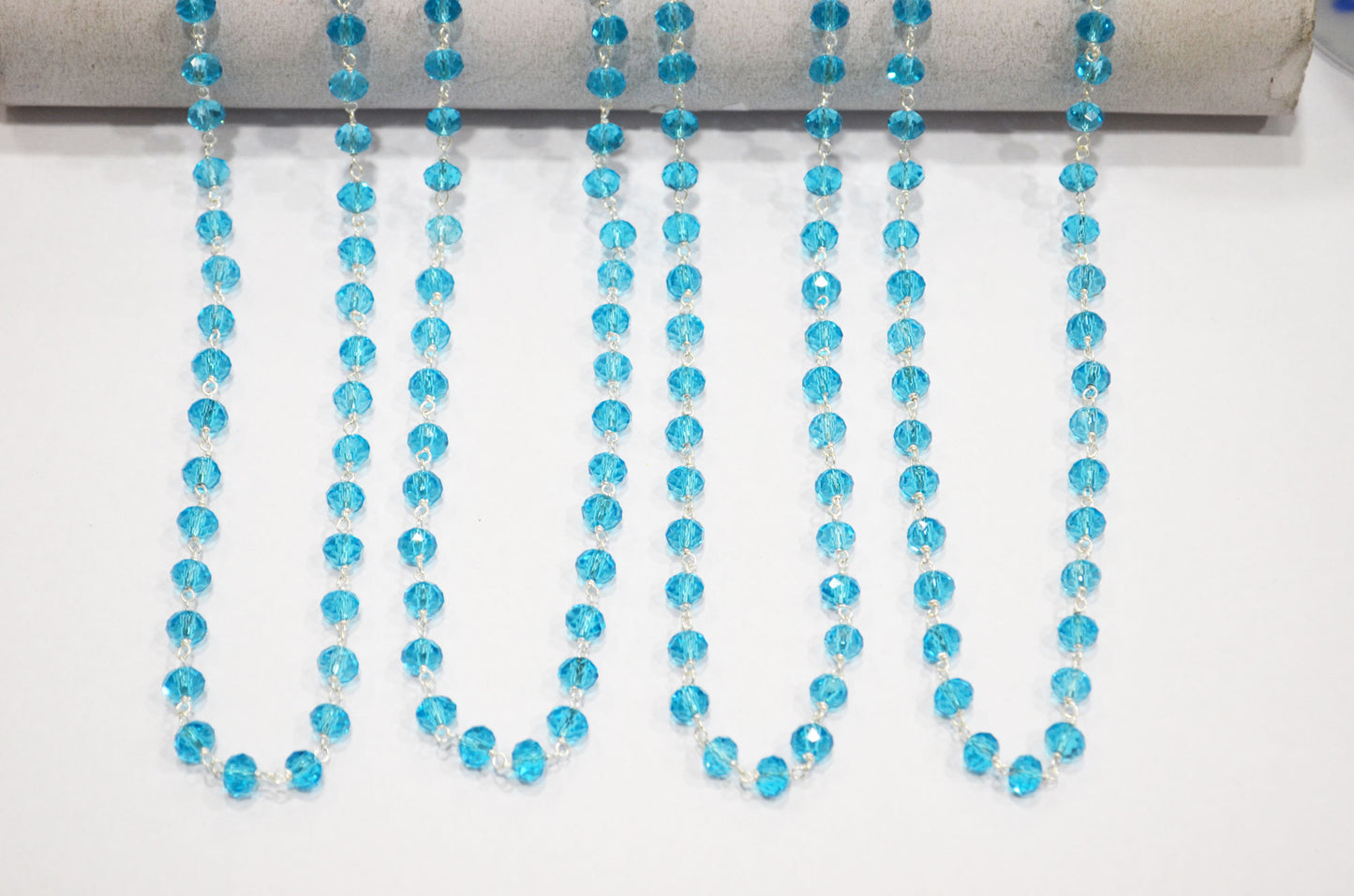 Blue Topaz Hydro Quartz Faceted Rondelle Rosary Beaded Chain , 5.50 - 6 mm , RB-5630