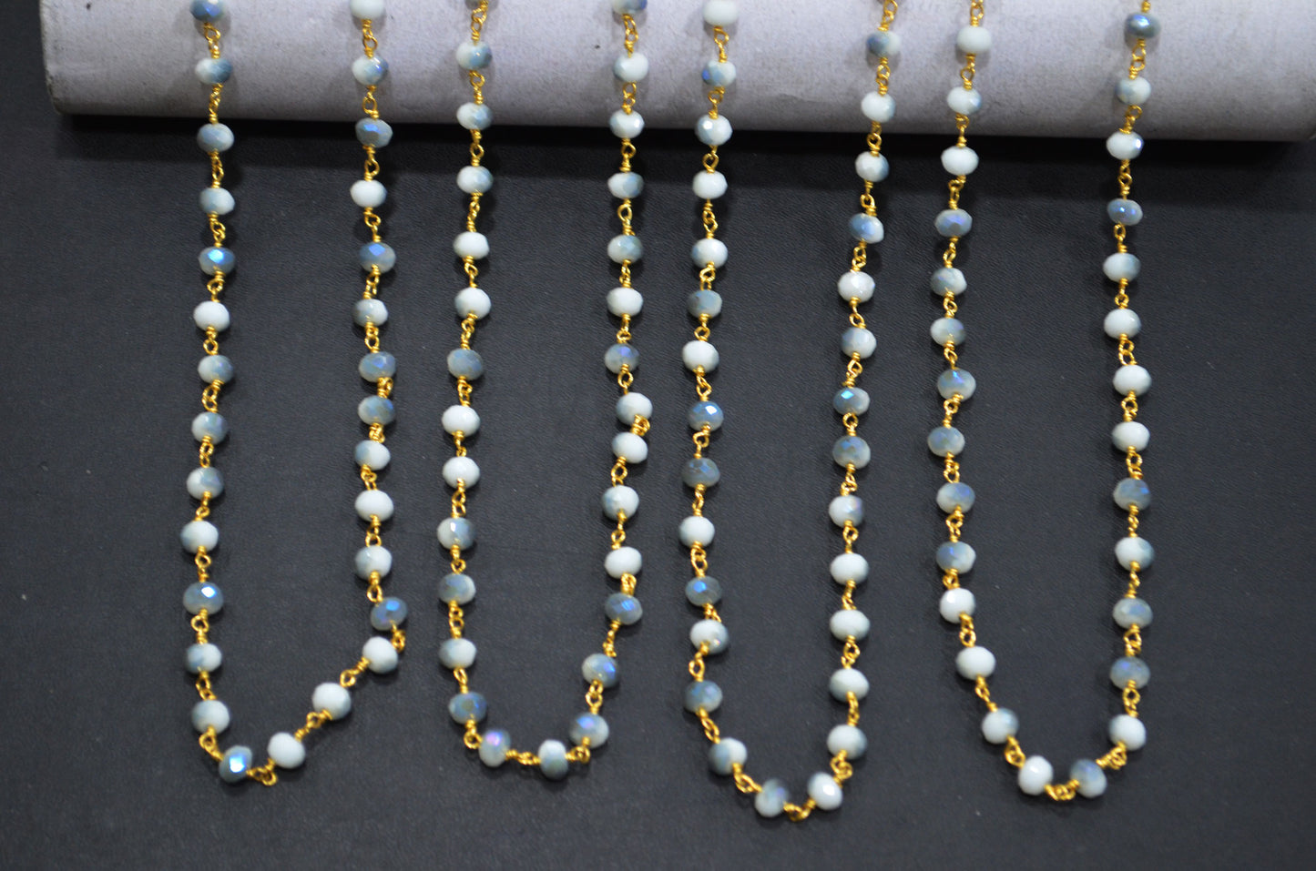 Mystic Gray White Hydro Quartz Rondelle Shape Rosary Beaded Chain , 5.50 - 6 mm , RB-5678