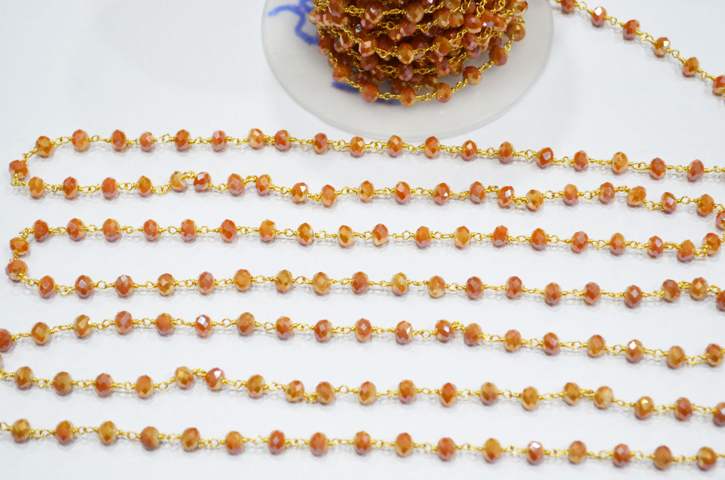 Mystic Shaded Carnelian Hydro Quartz Rondelle Shape Rosary Chain , 5.5 - 6 mm , RB-5684