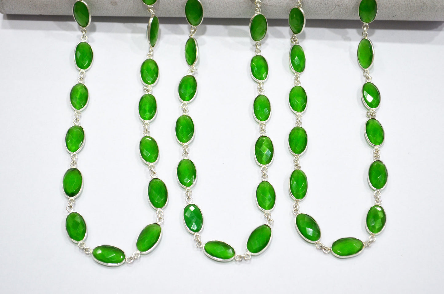 Green Hydro Quartz Faceted Oval Shape Connector Chain , 9x13 mm , RB-5704