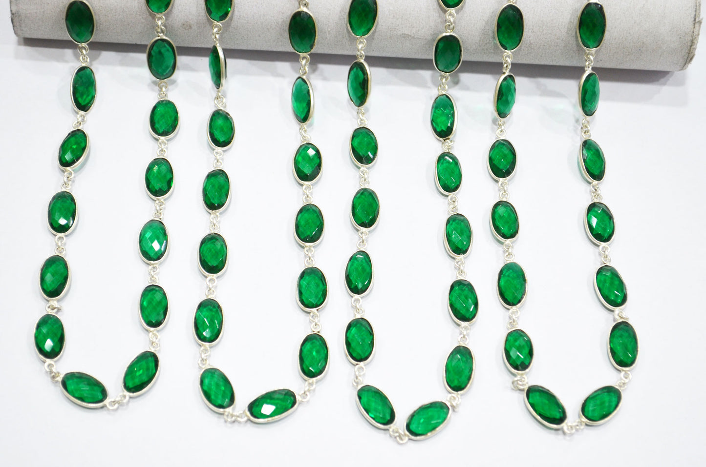Emerald Green Hydro Quartz Faceted Oval Shape Connector Chain , 9x13 mm , RB-5709