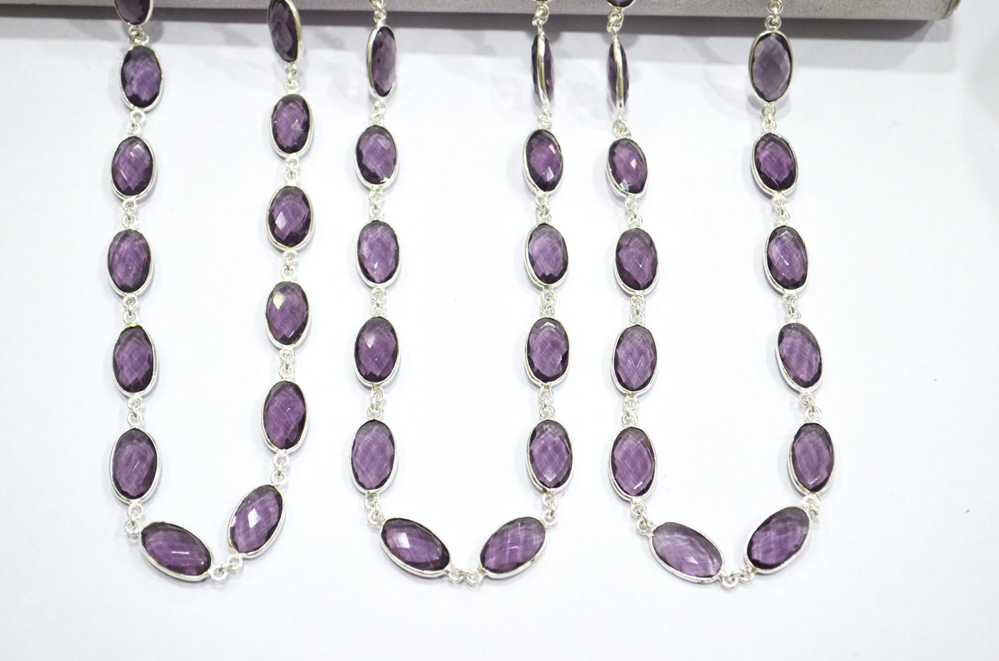 Eggplant Purple Hydro Quartz Faceted Oval Shape Connector Chain , 9x13 mm , RB-5711
