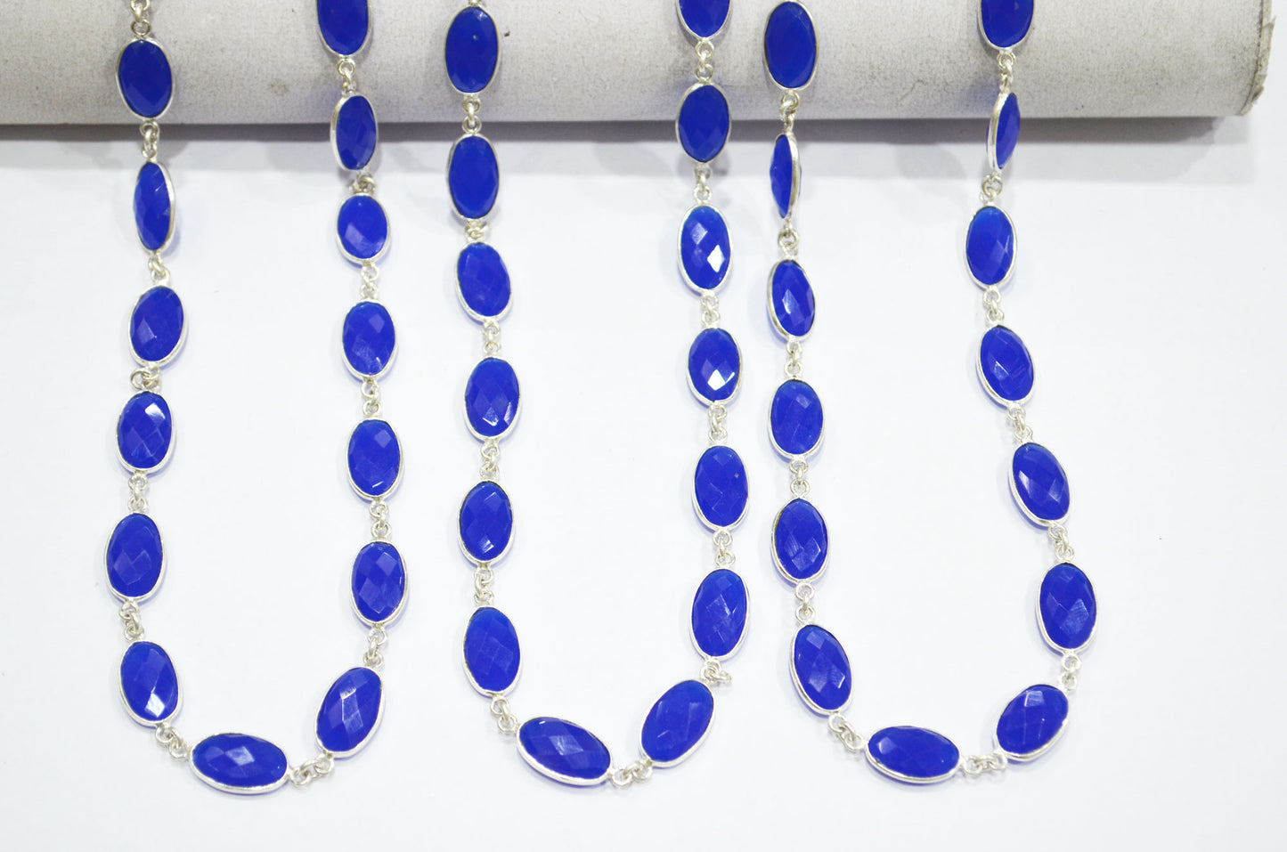 Royal Blue Hydro Quartz Faceted Oval Shape Connector Chain , 9x13 mm , RB-5712