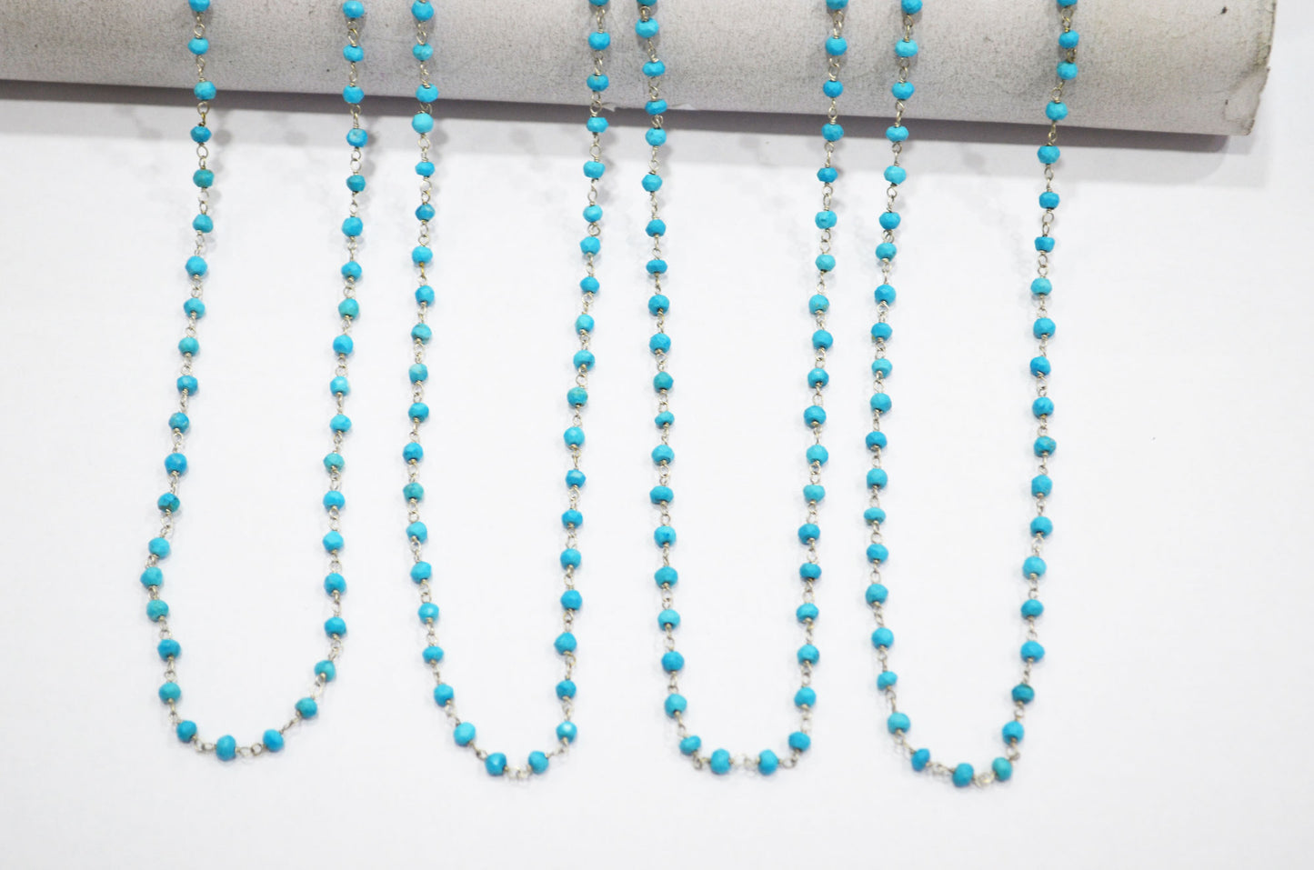 Howlite Turquoise Faceted Rondelle Shape Rosary Beaded Chain , 4 - 4.50 mm , RB-5736