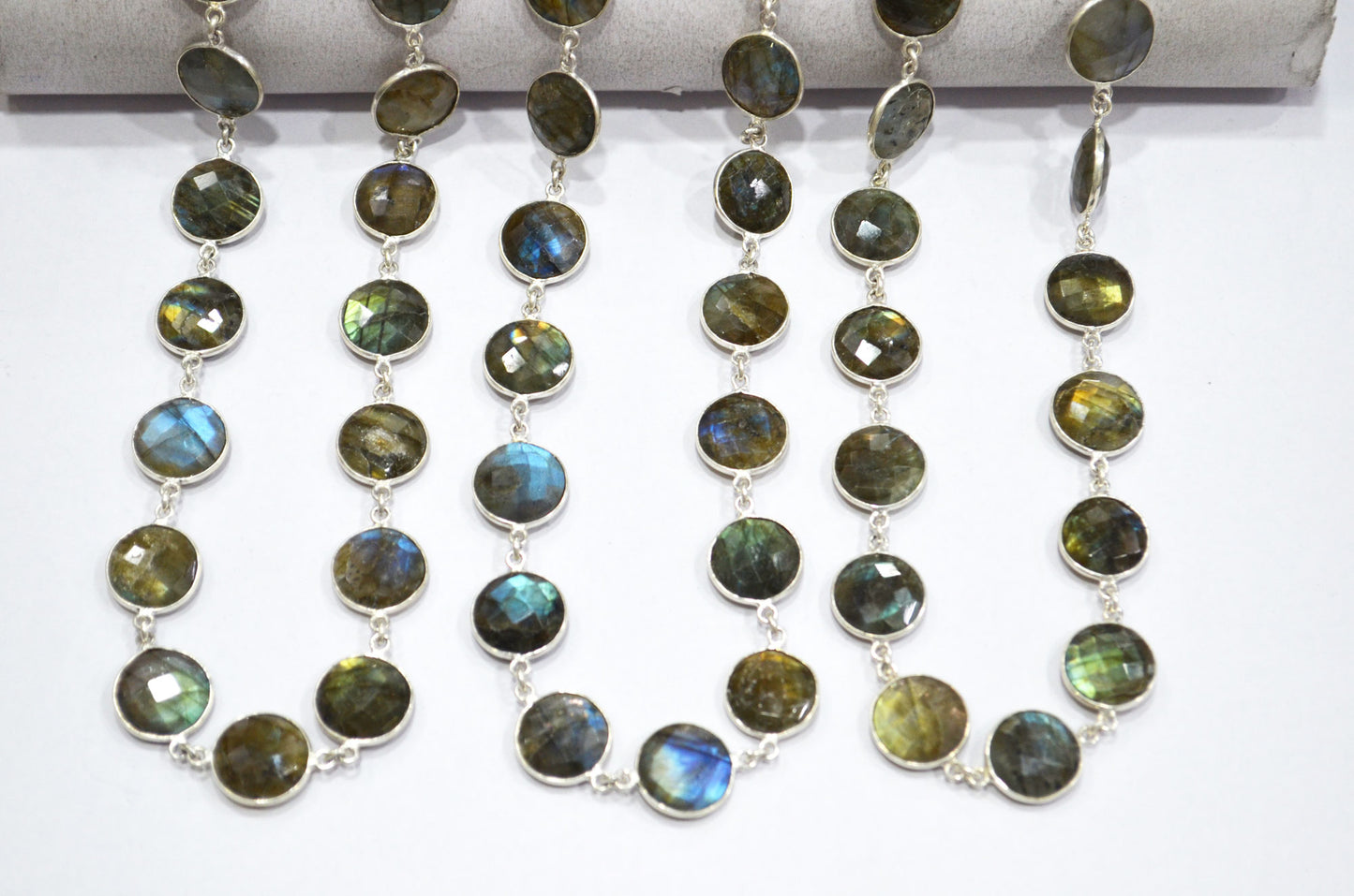 Labradorite Faceted Coin Shape Connector Chain , 13 - 14 mm , RB-5741
