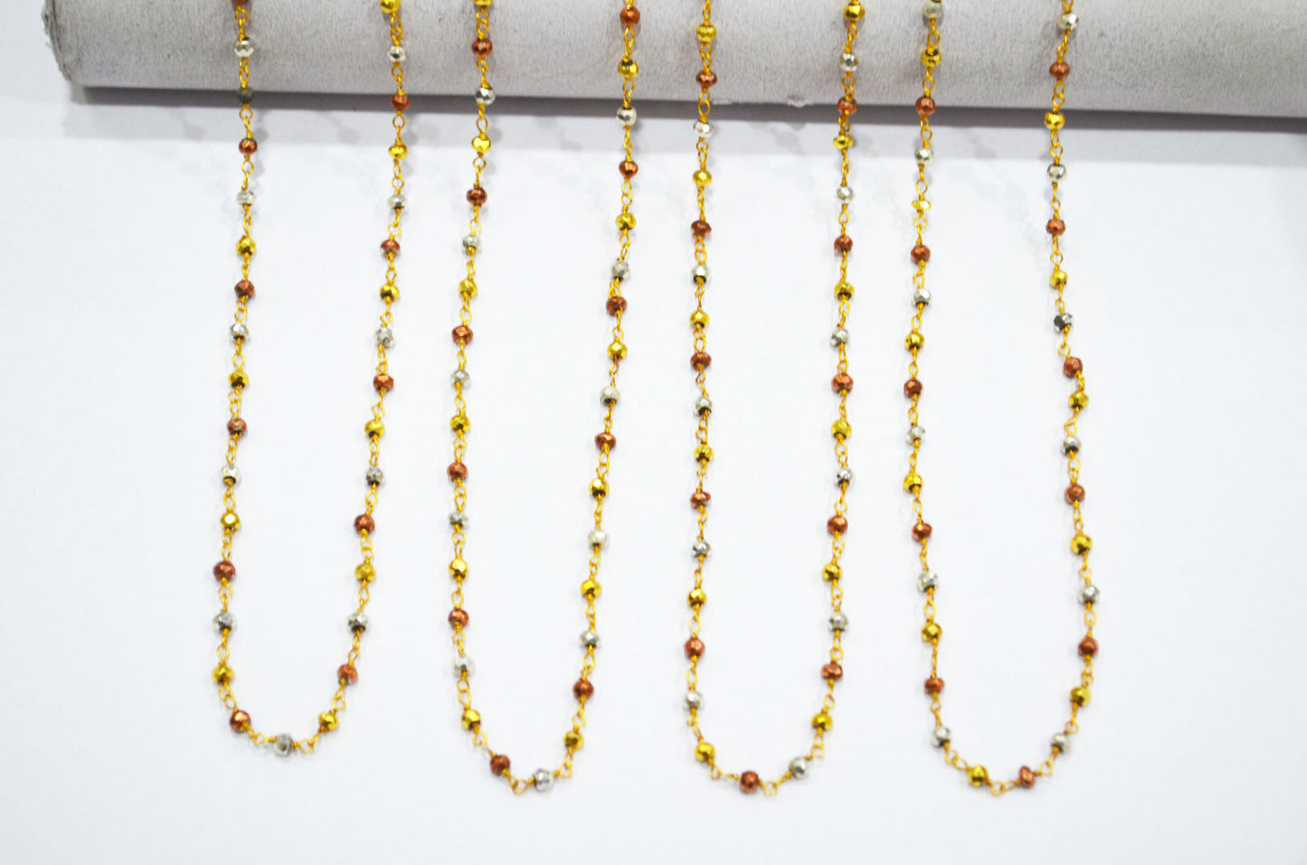 Multi Pyrite Faceted Rondelle Shape Rosary Beaded Chain , 3.25 - 3.50 mm , RB-5753