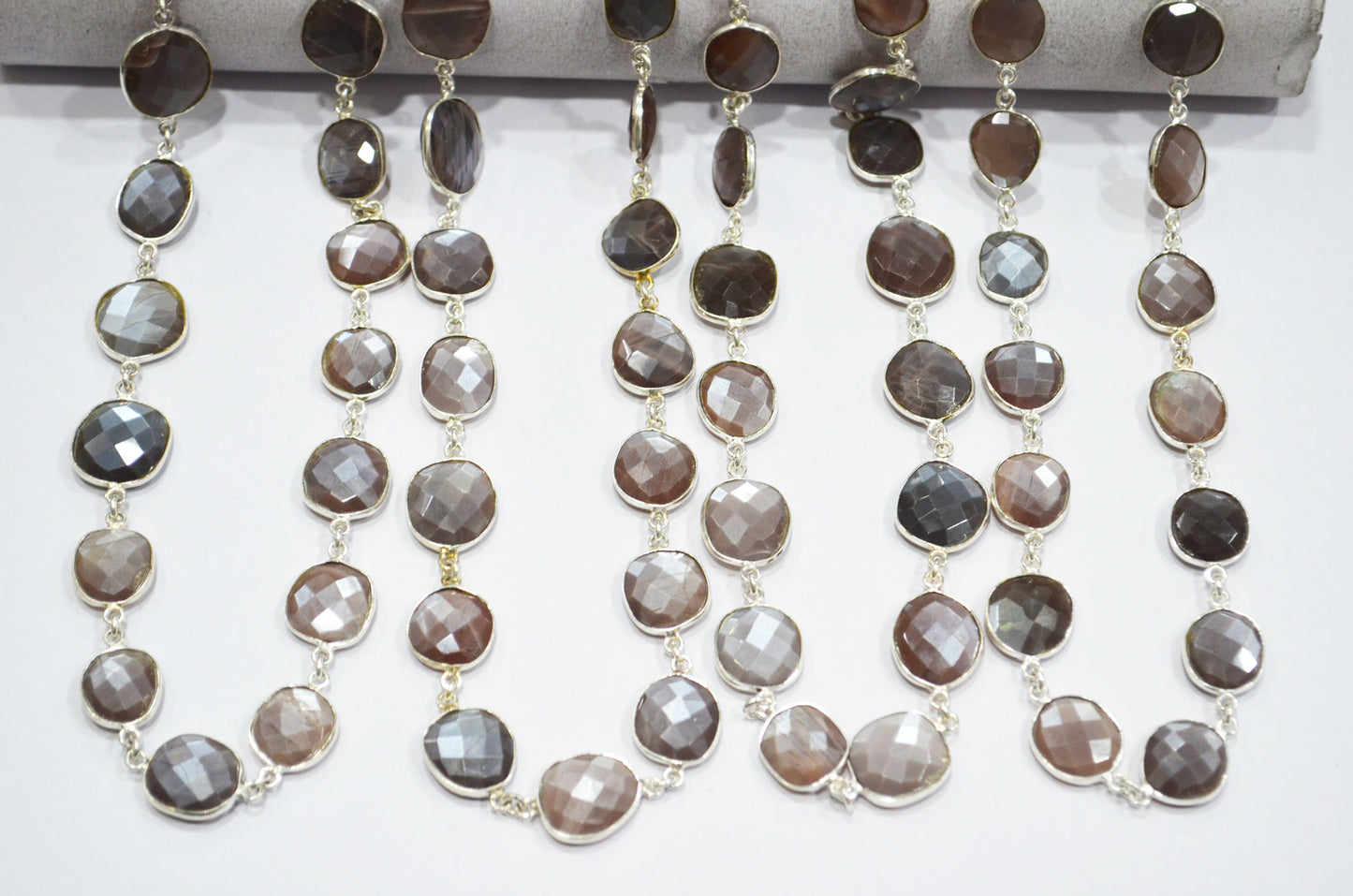 Chocolate Moonstone Faceted Free Form Shape Connector Chain , 12 - 15 mm , RB-5763