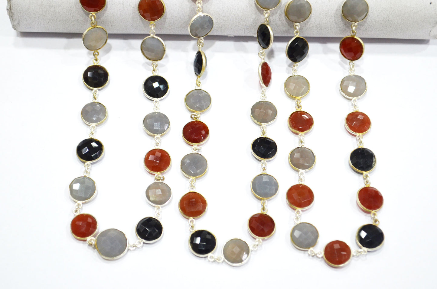 Multi Chalcedony Faceted Round Shape Connector Chain , 13 mm , RB-5766