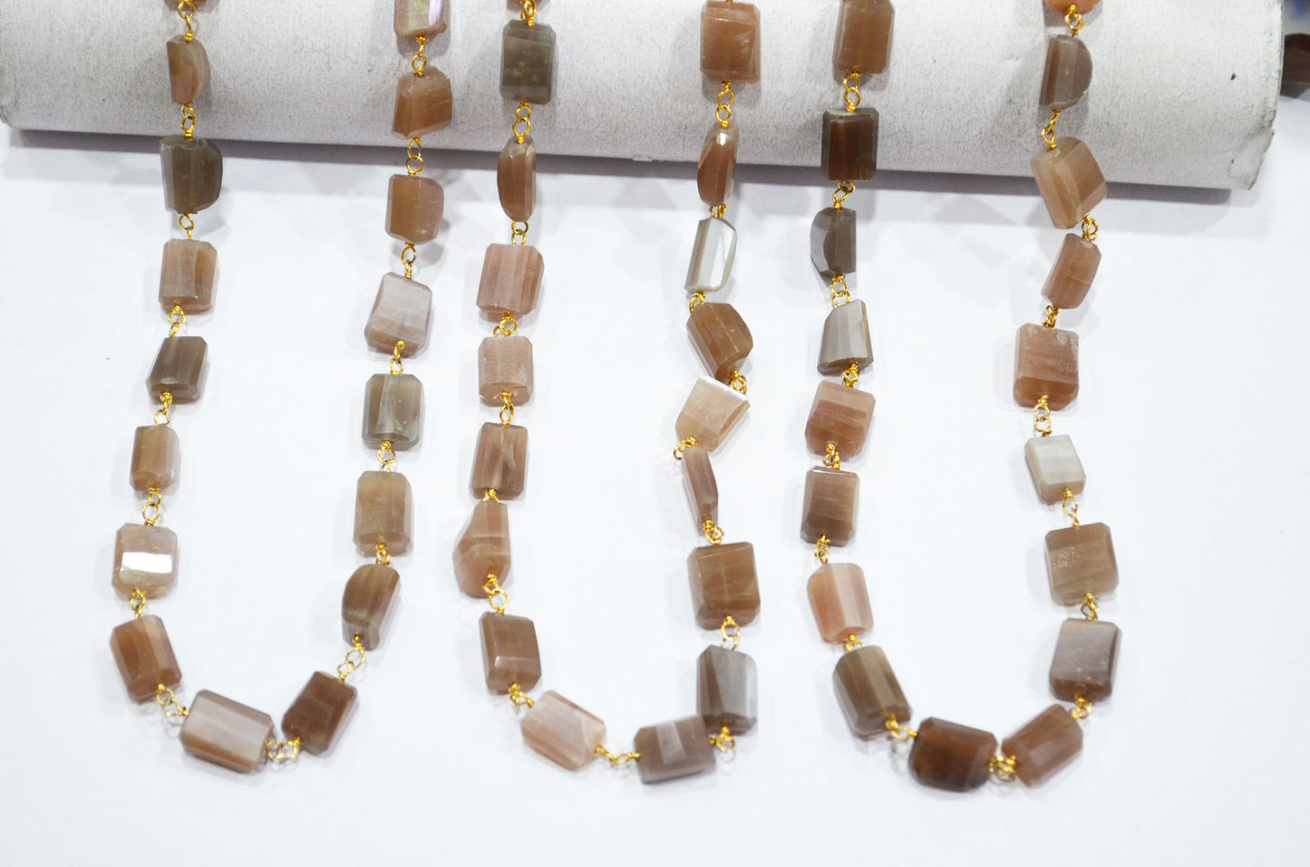 Chocolate Moonstone Laser Cut Nuggets Shape Rosary Beaded Chain , 10 - 14 mm , RB-5775