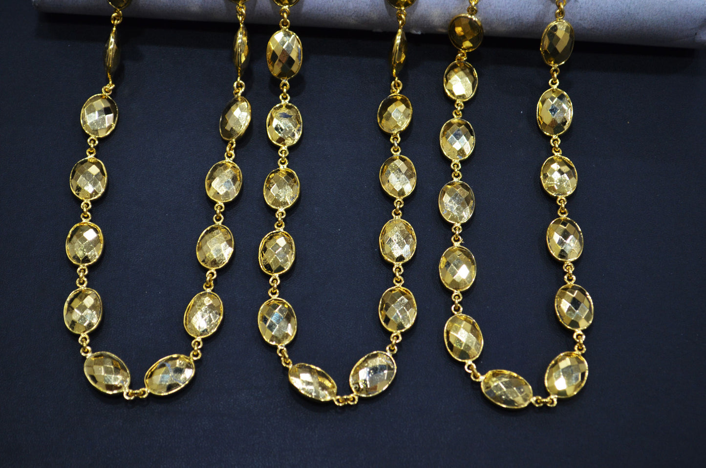 Gold Pyrite Faceted Oval Shape Connector Chain , 11x14 mm , RB-5778