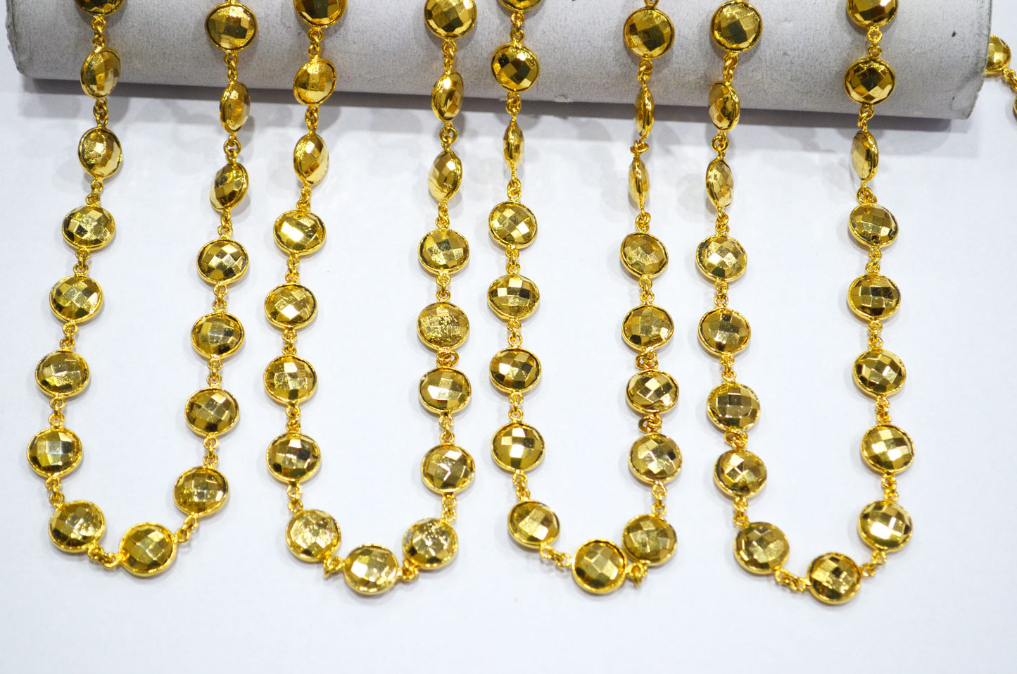 Gold Pyrite Faceted Coin Shape Connector Chain , 11 mm , RB-5779