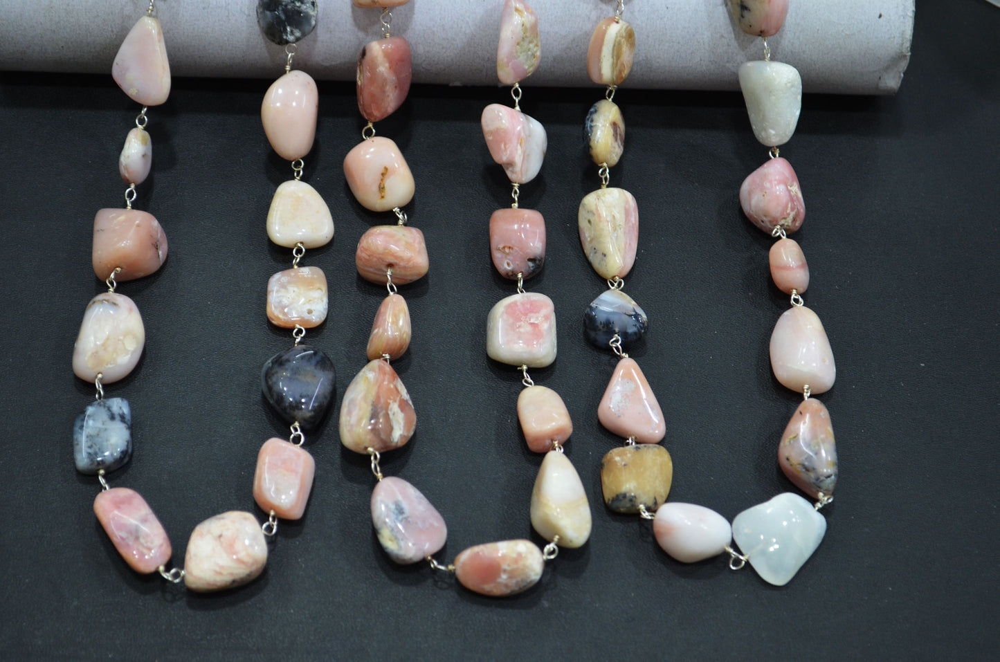 Pink Opal Nuggets Shape Rosary Beaded Chain , 15 - 20 mm , RB-5808