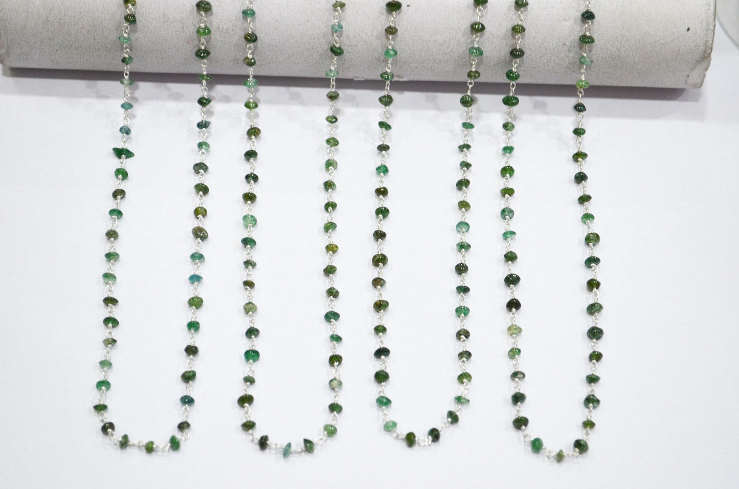 Green Aventurine Smooth Button Shape Rosary Beaded Chain , 3 - 3.50 mm , RB-5809