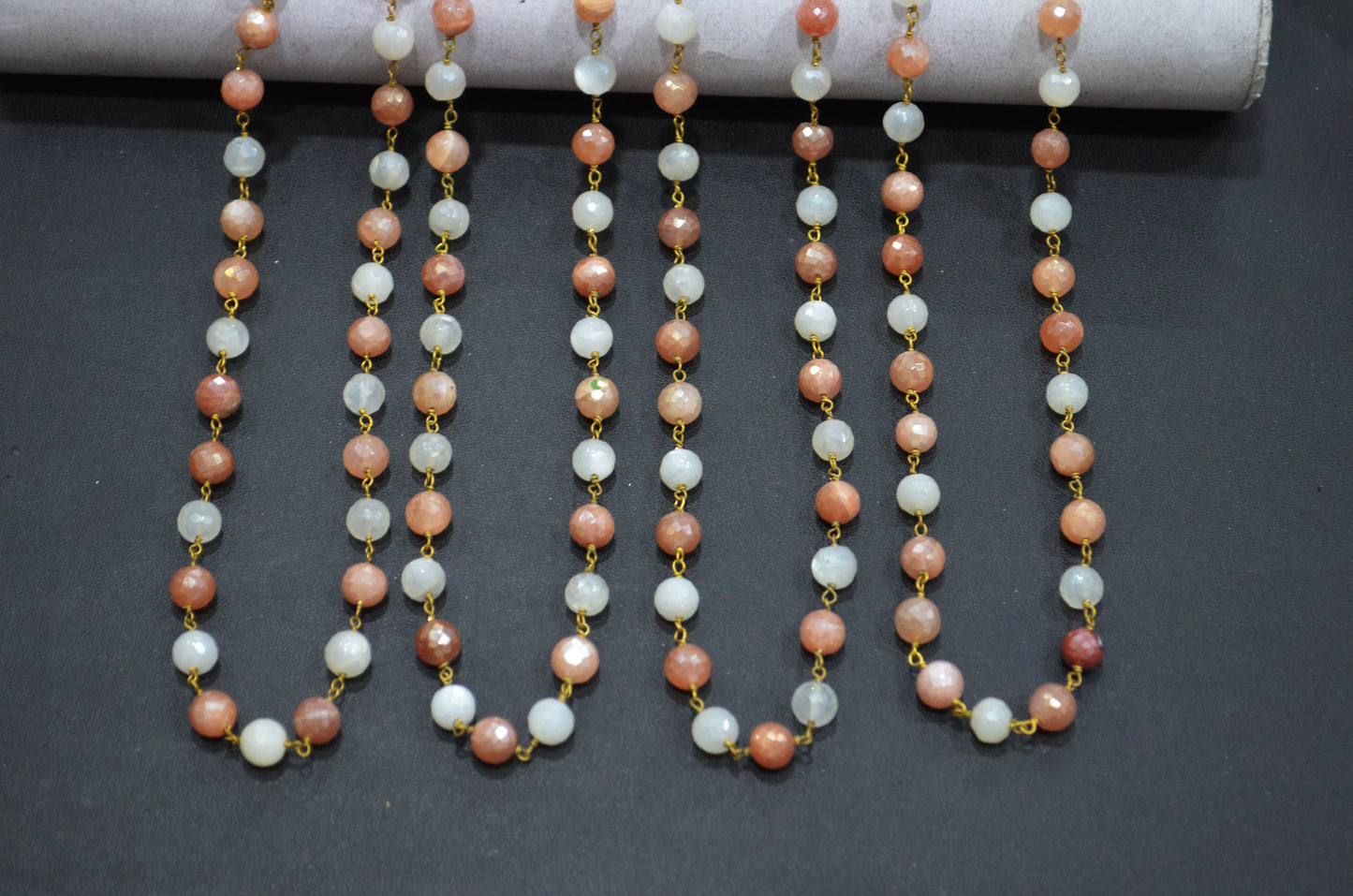 Mystic Multi Moonstone Faceted Round Shape Rosary Beaded Chain , 6.75 - 7.25 mm , RB-5817