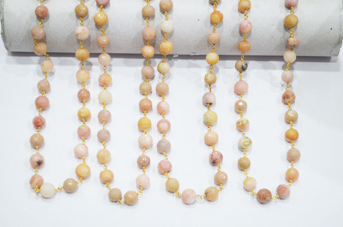 Pink Opal Round Shape Rosary Beaded Chain , 8 - 8.75 mm , RB-5823