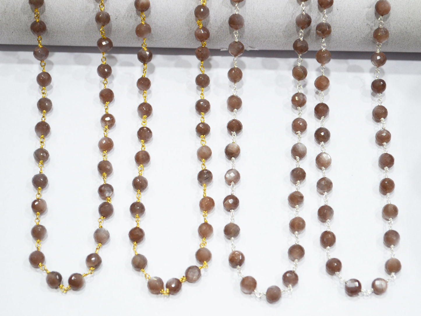 Chocolate Moonstone Faceted Rondelle Shape Rosary Beaded Chain , 6.50 - 6.75 mm , RB-5825