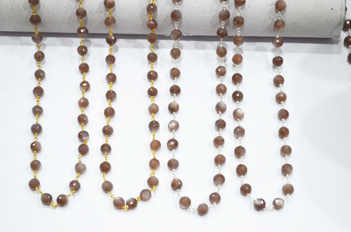 Chocolate Moonstone Faceted Rondelle Shape Rosary Beaded Chain , 6.50 - 6.75 mm , RB-5825