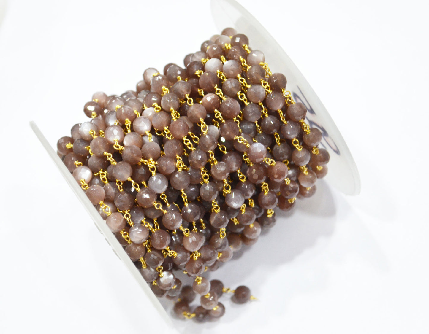Chocolate Moonstone Faceted Rondelle Shape Rosary Beaded Chain , 6.50 - 6.75 mm , RB-5825