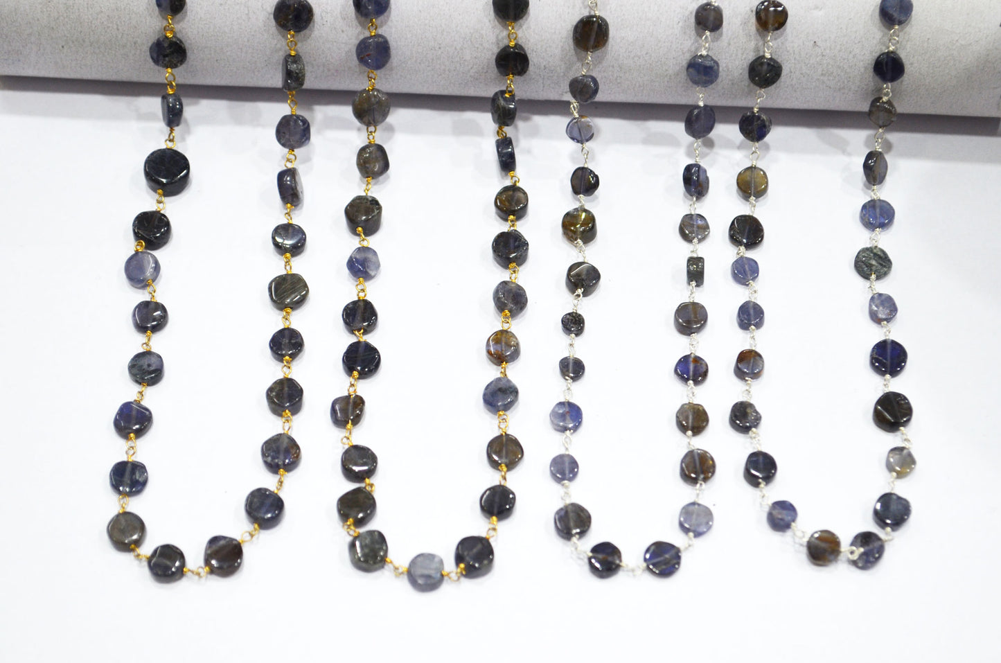 Iolite Coin Shape Rosary Beaded Chain , Sold By Foot , 5 - 7 mm , RB-5834
