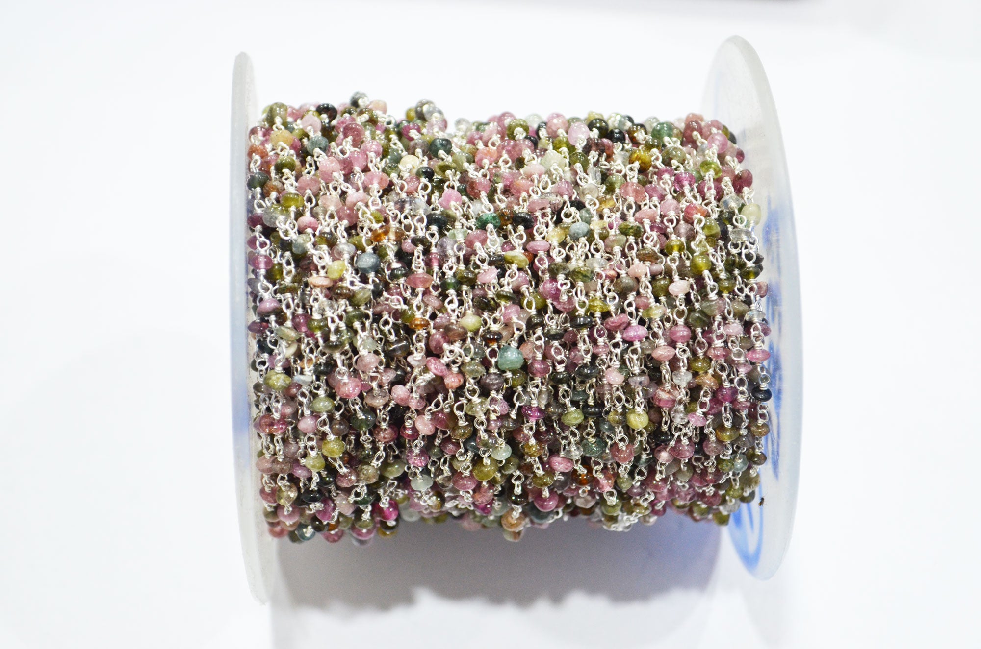 Multi Tourmaline Uneven Button Shape Rosary Beaded Chain , Sold By Foot , 3 - 3.50 mm , RB-5837