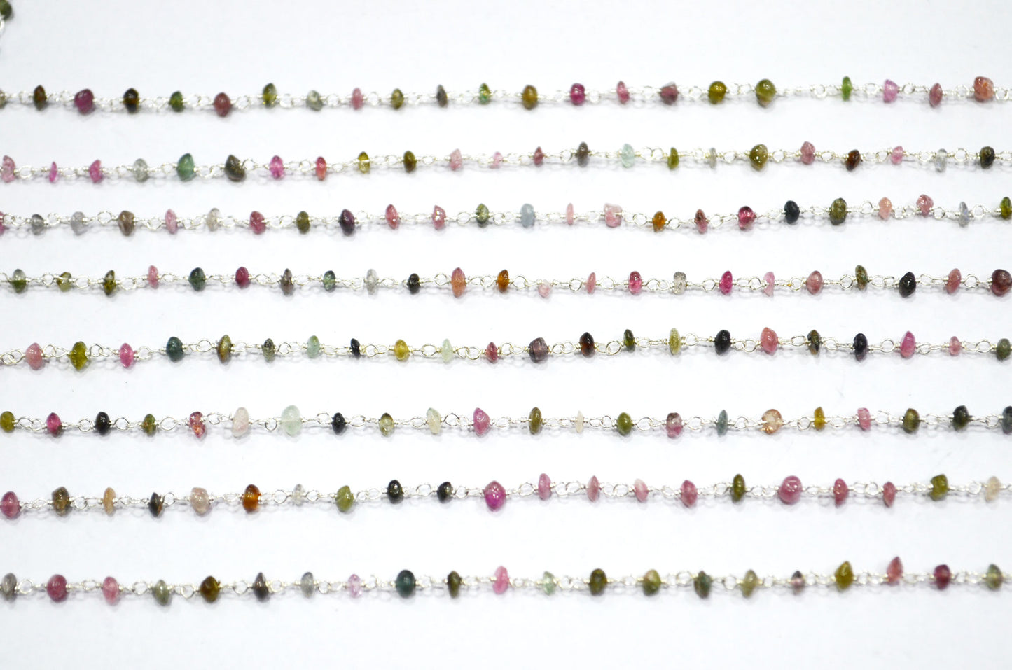 Multi Tourmaline Uneven Button Shape Rosary Beaded Chain , Sold By Foot , 3 - 3.50 mm , RB-5837