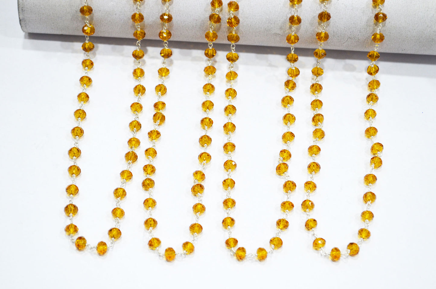 Hessonite Hydro Quartz Faceted Rondelle Shape Rosary Beaded Chain , Sold By Foot , 6 - 6.25 mm , RB-5839