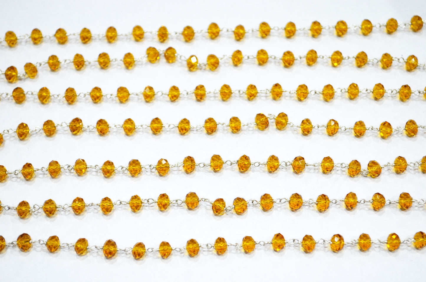 Hessonite Hydro Quartz Faceted Rondelle Shape Rosary Beaded Chain , Sold By Foot , 6 - 6.25 mm , RB-5839