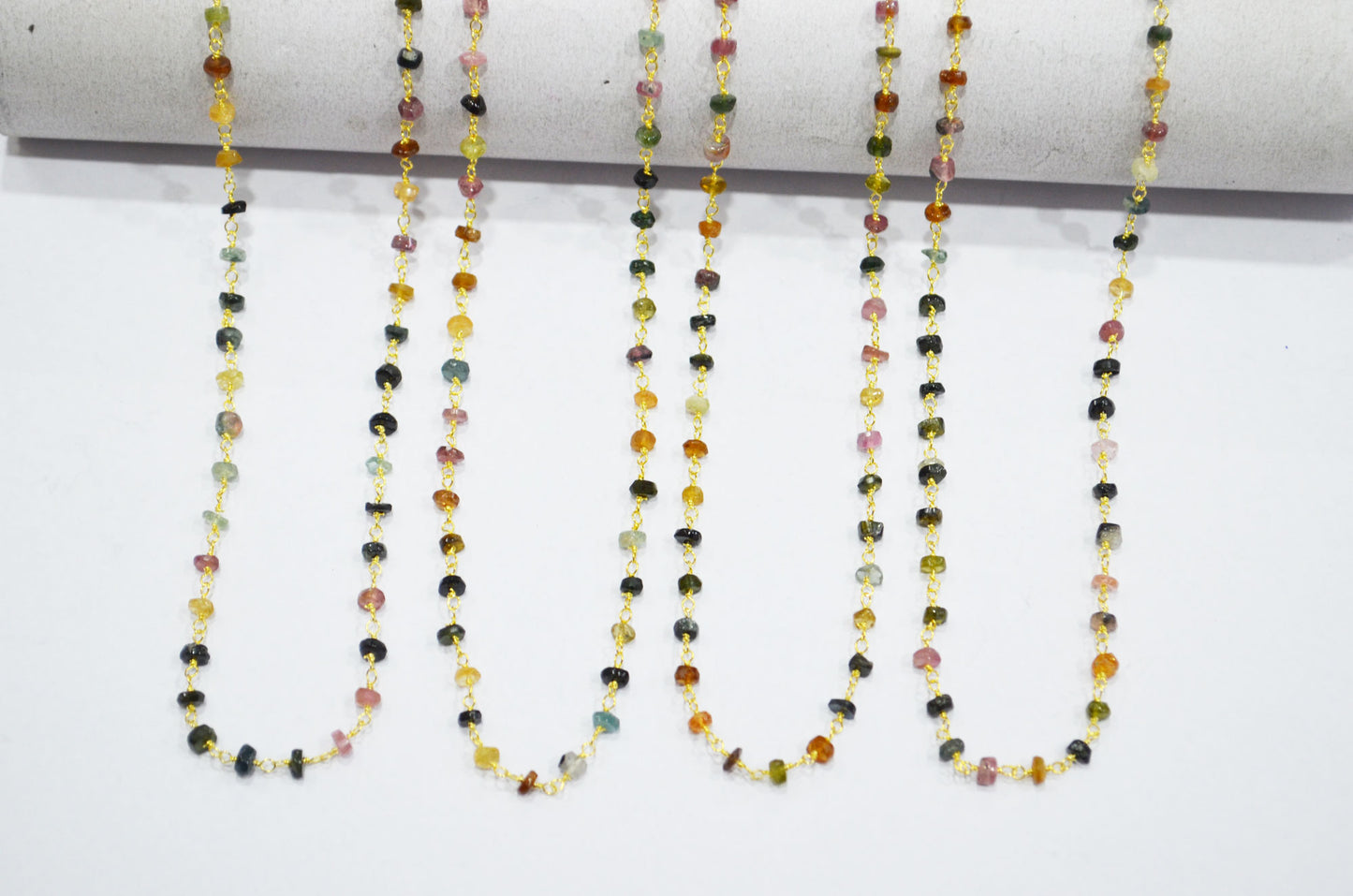 Multi Tourmaline Faceted Rondelle Shape Rosary Beaded Chain , Sold By Foot , 4 - 4.50 mm , RB-5840