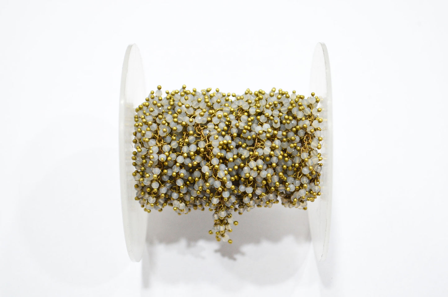 Grey Chalcedony Faceted Round Shape Grape Chain , 2 mm , RB-5847